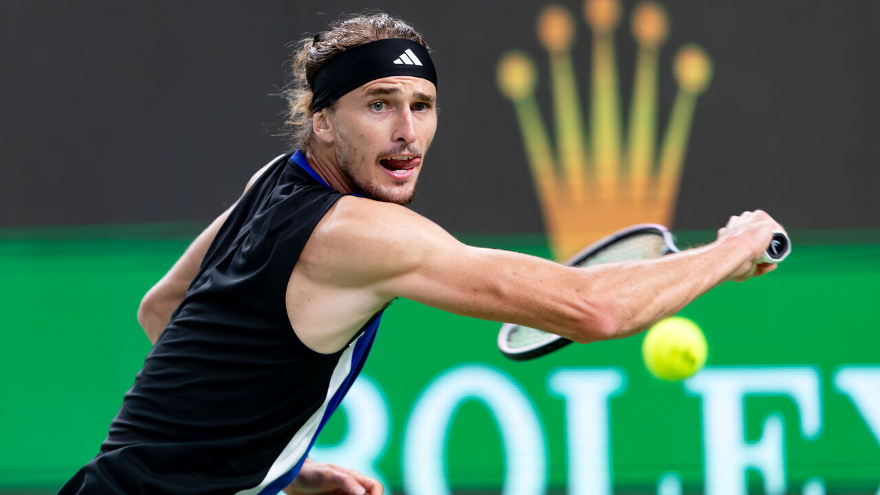 SHANGHAI, CHINA - OCTOBER 09: Alexander Zverev of Germany in action in the Men's Singles Round of 16 match against David Goffin of Belgium on Day 10 of 2024 Shanghai Rolex Masters at Qi Zhong Tennis Centre on October 9, 2024 in Shanghai, China.