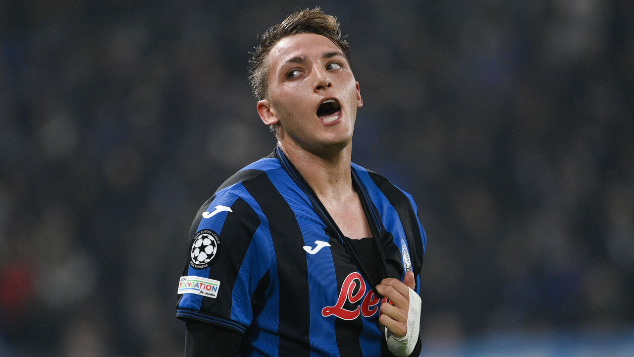 BERGAMO, ITALY - OCTOBER 23: Mateo Retegui of Atalanta BC reacts during the UEFA Champions League 2024/25 League Phase MD3 match between Atalanta BC and Celtic FC at Stadio di Bergamo on October 23, 2024 in Bergamo, Italy.