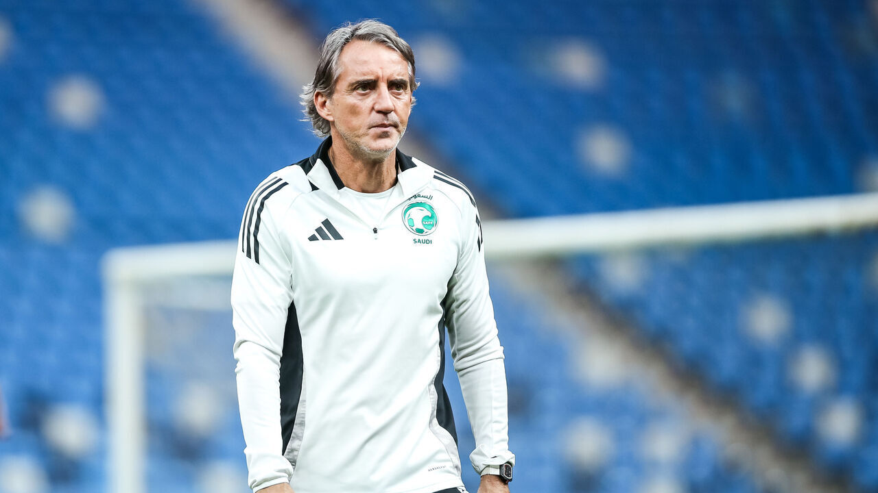 DALIAN, CHINA - SEPTEMBER 09: Roberto Mancini, head coach of Team Saudi Arabia, looks on during a training session ahead of the 2026 FIFA World Cup Qualifier third round Group C match between China and Saudi Arabia on September 9, 2024 in Dalian, Liaoning Province of China.
