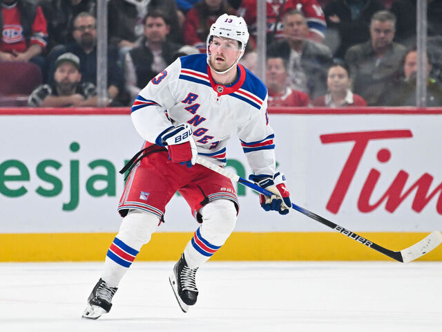 MONTREAL, CANADA - OCTOBER 22: Alexis Lafreniere #13 of the New York Rangers skates during the first period against the Montreal Canadiens at the Bell Centre on October 22, 2024 in Montreal, Quebec, Canada. The New York Rangers defeated the Montreal Canadiens 7-2.