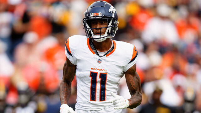 DENVER, CO - SEPTEMBER 15: Wide receiver Josh Reynolds #11 of the Denver Broncos jogs on the field against the Pittsburgh Steelers in the second half at Empower Field at Mile High on September 15, 2024 in Denver, Colorado.