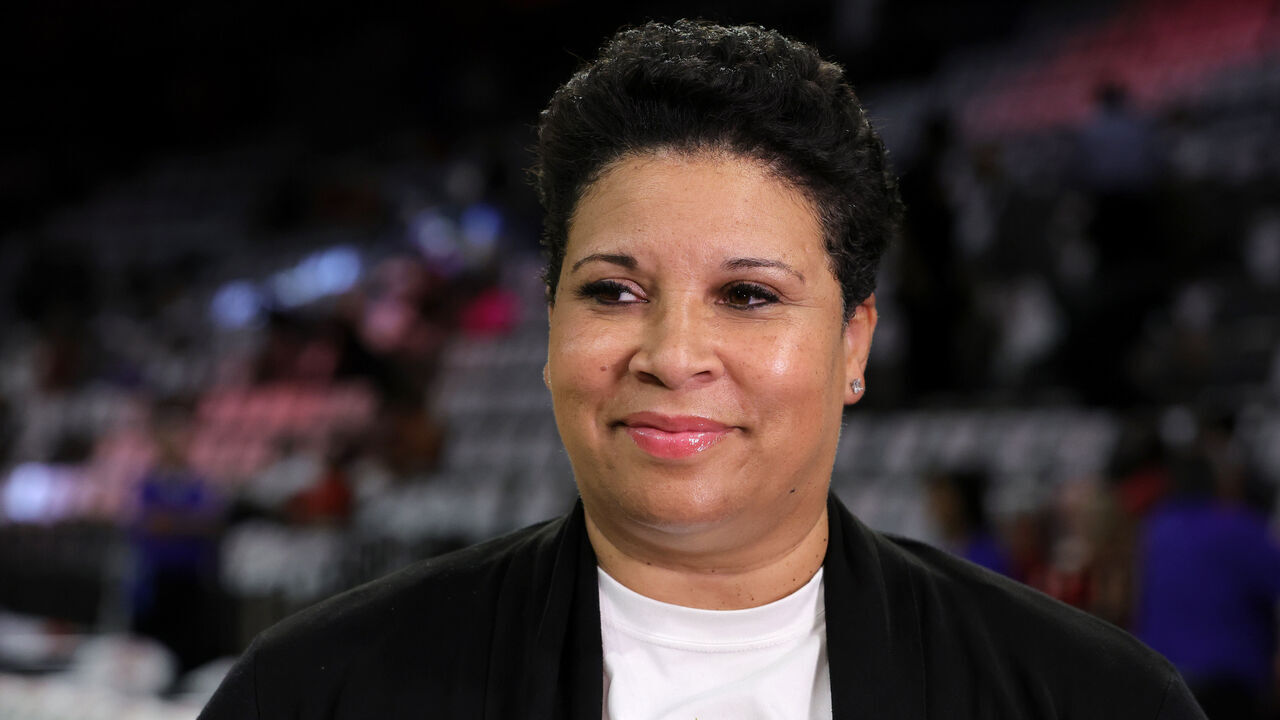 LAS VEGAS, NEVADA - AUGUST 17: General manager Natalie Williams of the Las Vegas Aces waits to be interviewed before Game One of the 2022 WNBA Playoffs first round between the Aces and the Phoenix Mercury at Michelob ULTRA Arena on August 17, 2022 in Las Vegas, Nevada.