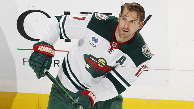SUNRISE, FL - OCTOBER 22:Marcus Foligno #17 of the Minnesota Wild skates prior to the game against the Florida Panthers at the Amerant Bank Arena on October 22, 2024 in Sunrise, Florida.