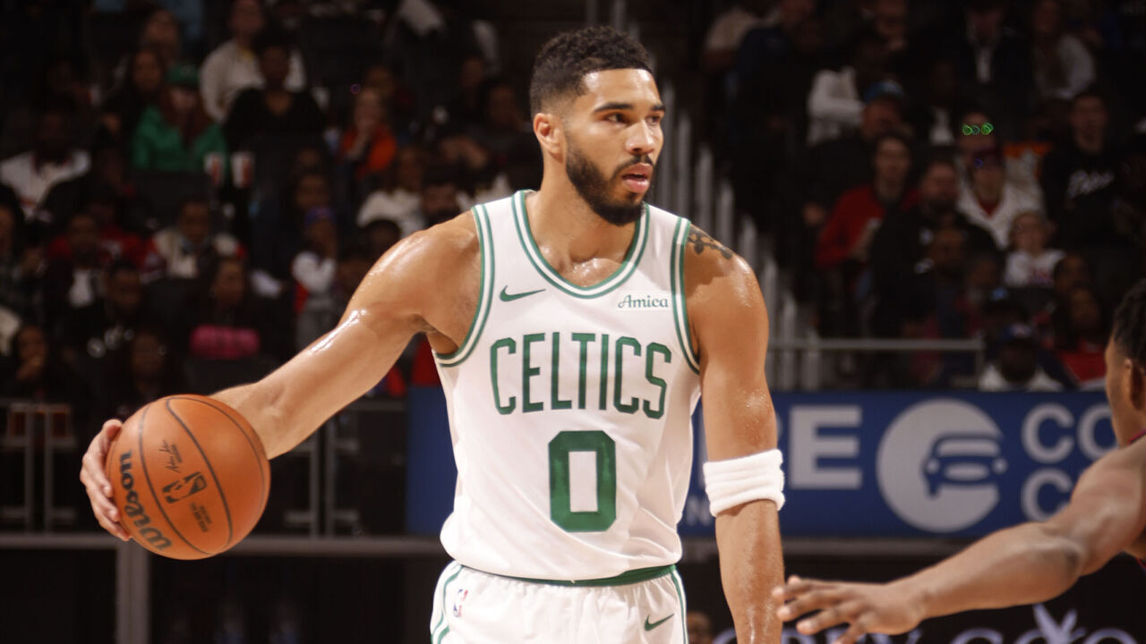 DETROIT, MI - OCTOBER 26: Jayson Tatum #0 of the Boston Celtics dribbles the ball during the game against the Detroit Pistons during a regular season game on October 26, 2024 at Little Caesars Arena in Detroit, Michigan. NOTE TO USER: User expressly acknowledges and agrees that, by downloading and/or using this photograph, User is consenting to the terms and conditions of the Getty Images License Agreement. Mandatory Copyright Notice: Copyright 2024 NBAE