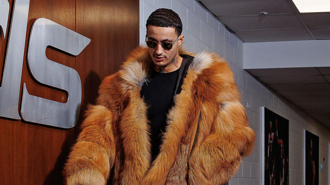 WASHINGTON, DC - FEBRUARY 2: Kyle Kuzma #33 of the Washington Wizards arrives to the arena before the game against the Miami Heat on February 2, 2024 at Capital One Arena in Washington, DC. Mandatory Copyright Notice: Copyright 2024 NBAE