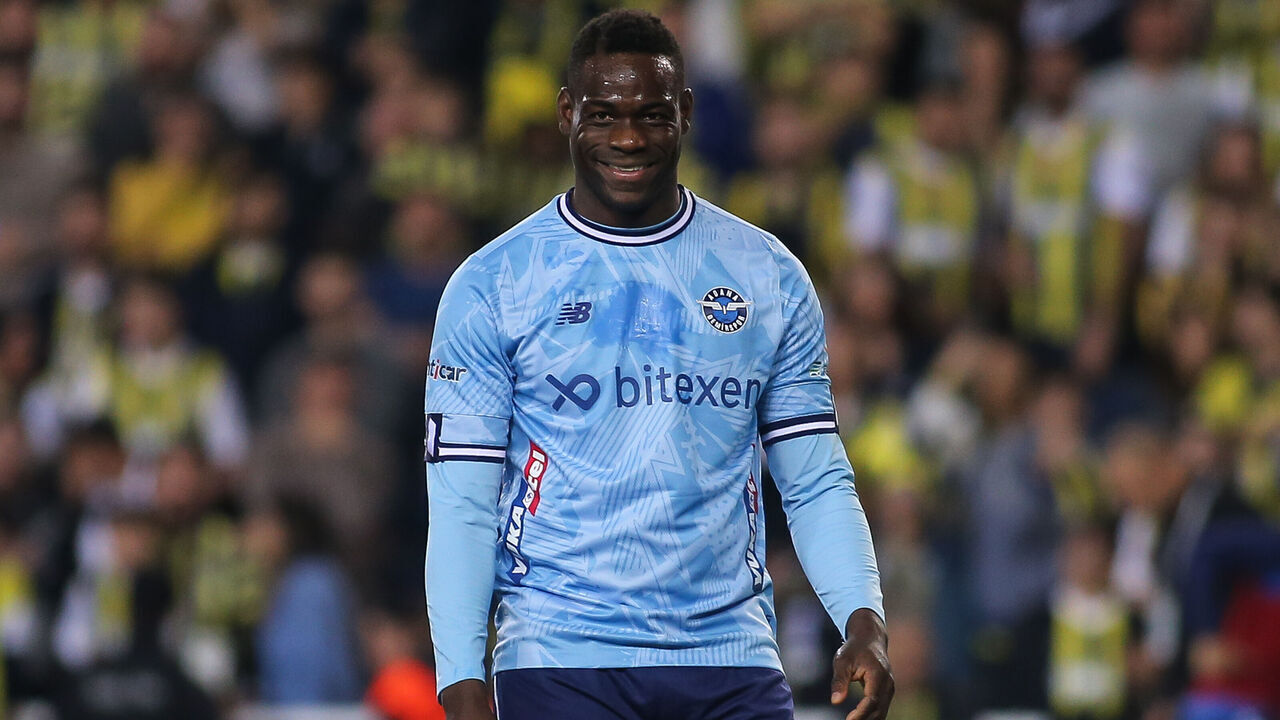 ISTANBUL, TURKEY - APRIL 3: Mario Balotelli of Adana Demirspor reacts during the Turkish Super League match between Fenerbahce and Adana Demirspor at Ulker Stadium on April 3, 2024 in Istanbul, Turkey.