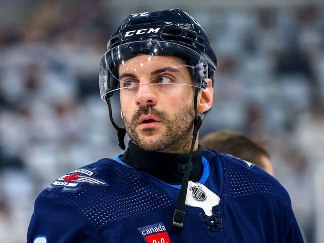 WINNIPEG, CANADA - APRIL 30: Dylan DeMelo #2 of the Winnipeg Jets looks on during the pre-game warm up prior to NHL action against the Colorado Avalanche in Game Five of the First Round of the 2024 Stanley Cup Playoffs at Canada Life Centre on April 30, 2024 in Winnipeg, Manitoba, Canada.