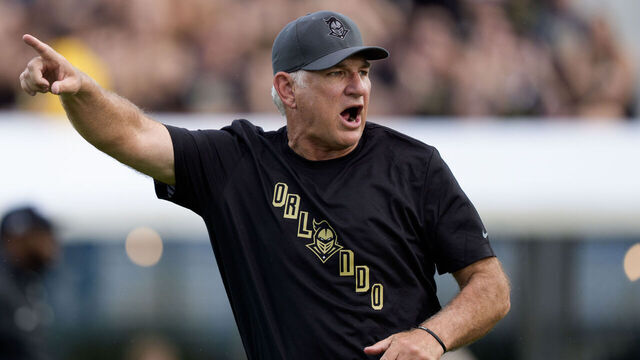 ORLANDO, FLORIDA - AUGUST 29: Defensive coordinator Ted Roof of the UCF Knights reacts prior to the game against the New Hampshire Wildcats at FBC Mortgage Stadium on August 29, 2024 in Orlando, Florida.