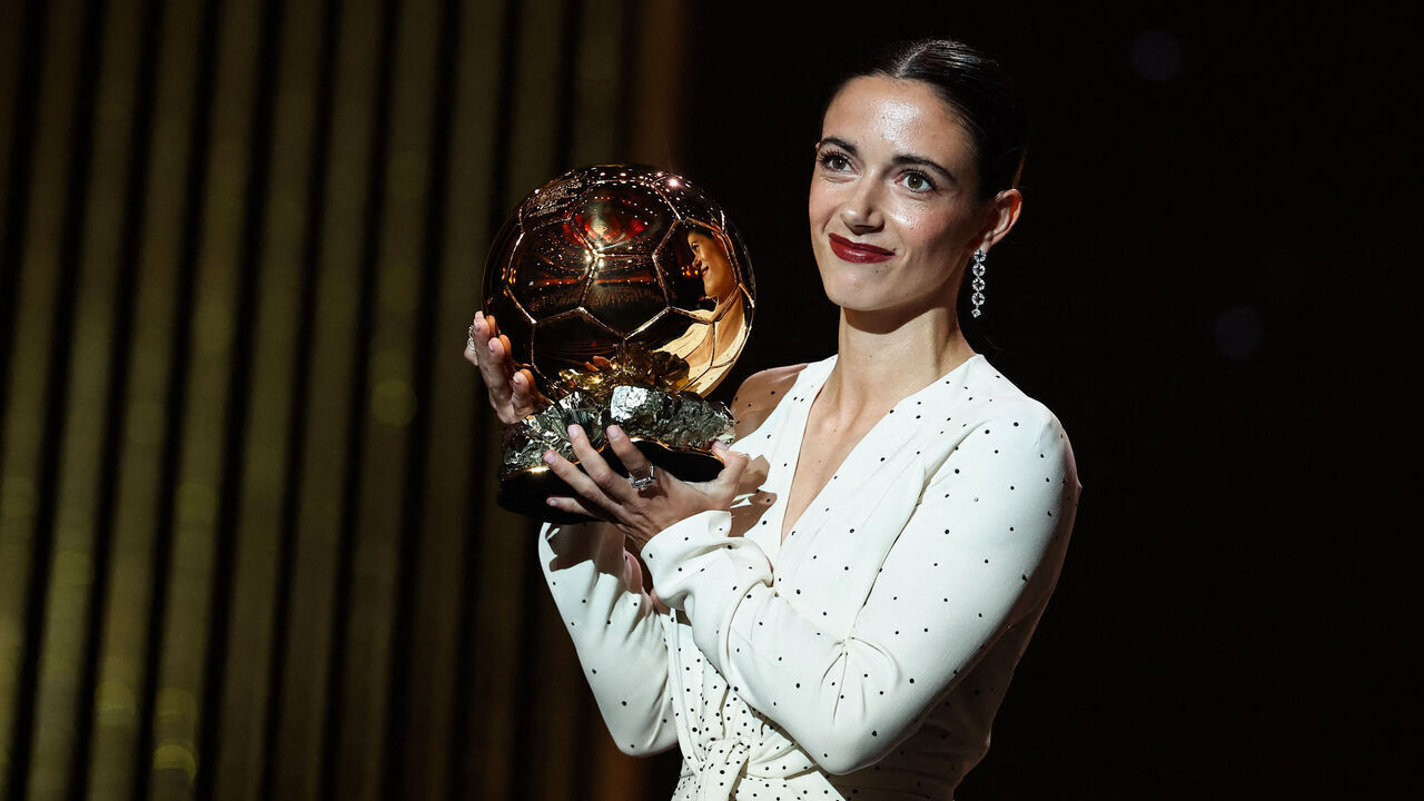 Barcelona's Spansih midfielder Aitana Bonmati receives the Woman Ballon d'Or award during the 2024 Ballon d'Or France Football award ceremony at the Theatre du Chatelet in Paris on October 28, 2024.