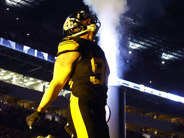 PITTSBURGH, PENNSYLVANIA - OCTOBER 28: T.J. Watt #90 of the Pittsburgh Steelers runs onto the field during player introductions prior to the game against the New York Giants at Acrisure Stadium on October 28, 2024 in Pittsburgh, Pennsylvania.