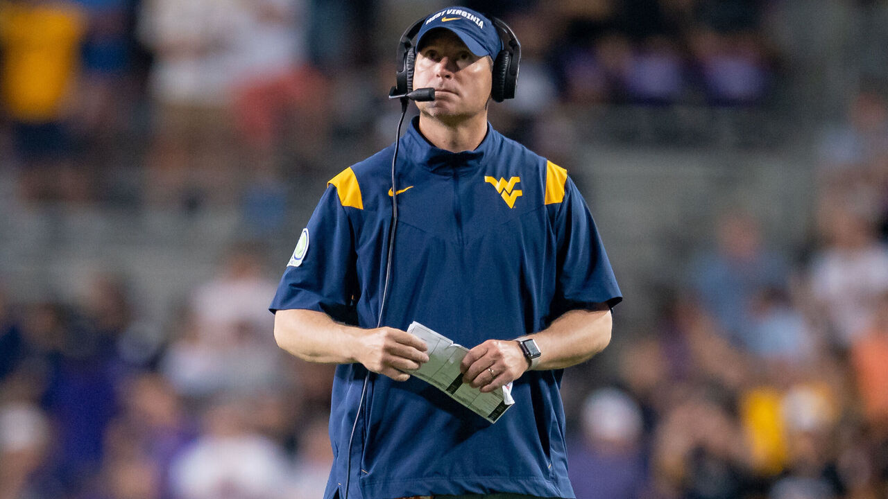 FORT WORTH, TX - SEPTEMBER 30: West Virginia Mountaineers assistant coach Jordan Lesley looks to the scoreboard during a college football game between West Virginia Mountaineers and TCU Horned Frogs on Sept 30, 2023, at Amon G Cater Stadium in Fort Worth, TX.