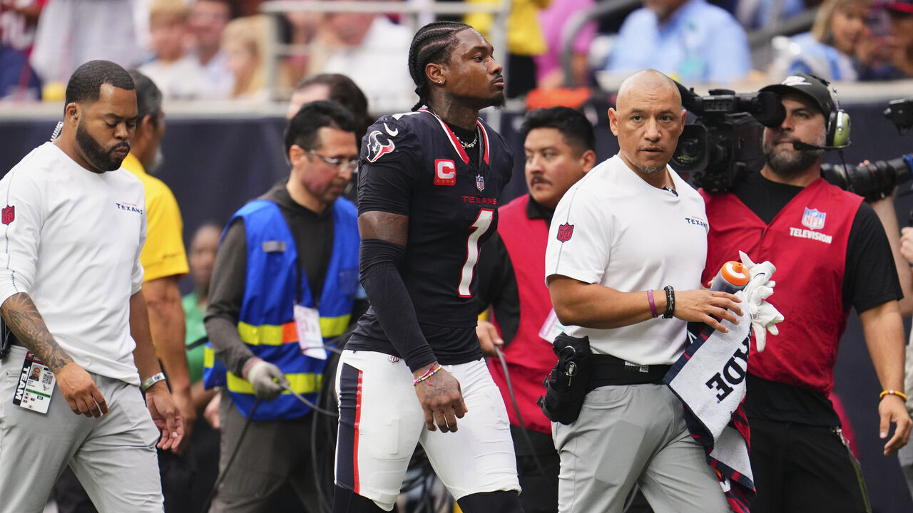 HOUSTON, TX - OCTOBER 27: Stefon Diggs #1 of the Houston Texans walks to the locker room between plays against the Indianapolis Colts during the second half of an NFL football game at NRG Stadium on October 27, 2024 in Houston, Texas.