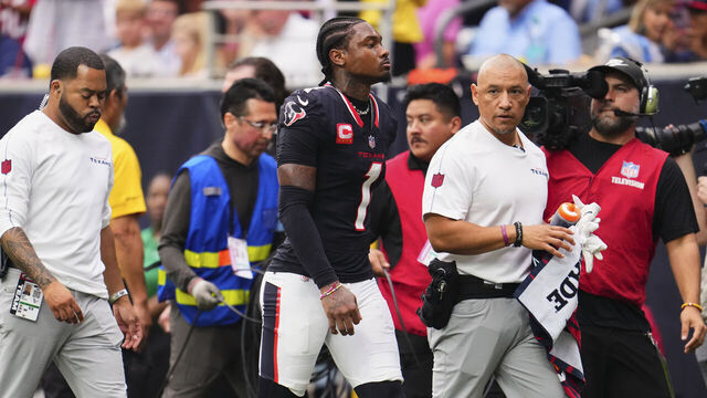 HOUSTON, TX - OCTOBER 27: Stefon Diggs #1 of the Houston Texans walks to the locker room between plays against the Indianapolis Colts during the second half of an NFL football game at NRG Stadium on October 27, 2024 in Houston, Texas.