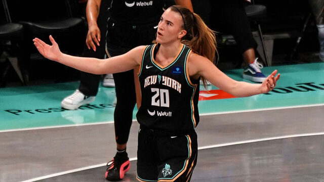 BROOKLYN, NY - OCTOBER 20: Sabrina Ionescu #20 of the New York Liberty celebrates during the game against the Minnesota Lynx during Game 5 of the WNBA Finals on October 20, 2024 in Brooklyn, New York. Mandatory Copyright Notice: Copyright 2024 NBAE