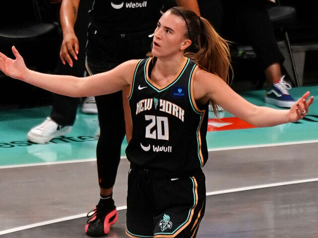 BROOKLYN, NY - OCTOBER 20: Sabrina Ionescu #20 of the New York Liberty celebrates during the game against the Minnesota Lynx during Game 5 of the WNBA Finals on October 20, 2024 in Brooklyn, New York. Mandatory Copyright Notice: Copyright 2024 NBAE