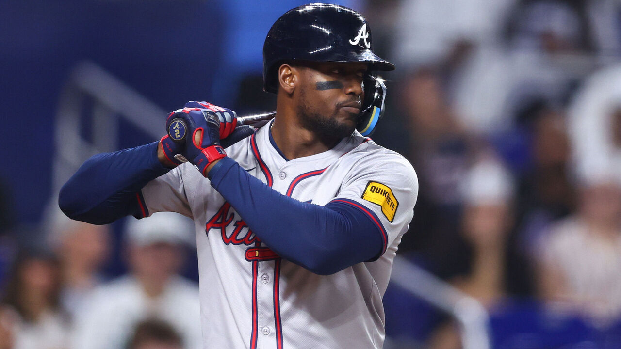 MIAMI, FLORIDA - SEPTEMBER 20: Jorge Soler #2 of the Atlanta Braves at bat against the Miami Marlins during the third inning of the game at loanDepot park on September 20, 2024 in Miami, Florida.