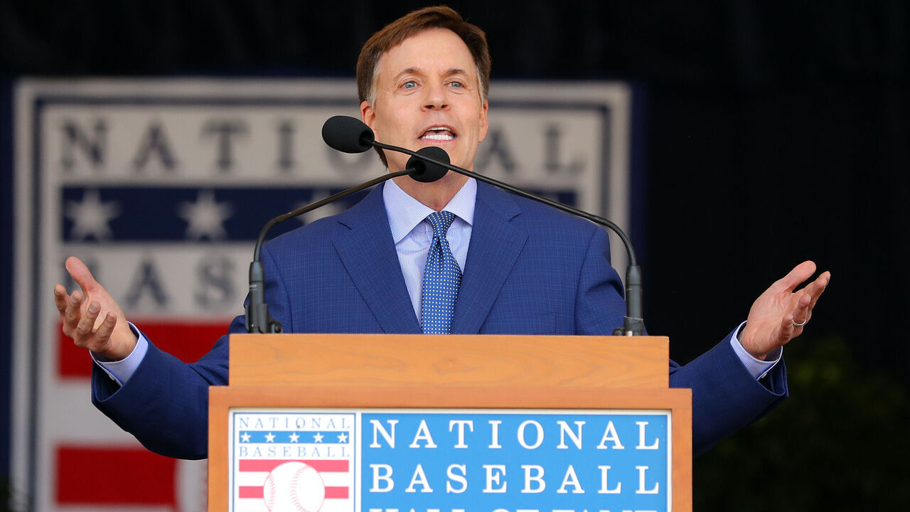 COOPERSTOWN, NY - JULY 28: Ford C. Frick Award winner Bob Costas speaks during the 2018 Hall of Fame Awards Presentation at the National Baseball Hall of Fame on Saturday July 28, 2018 in Cooperstown, New York.