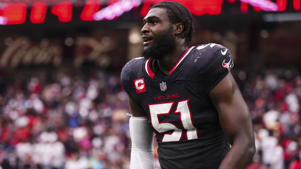 HOUSTON, TX - OCTOBER 27: Will Anderson Jr. #51 of the Houston Texans celebrates after an NFL football game against the Indianapolis Colts at NRG Stadium on October 27, 2024 in Houston, Texas.