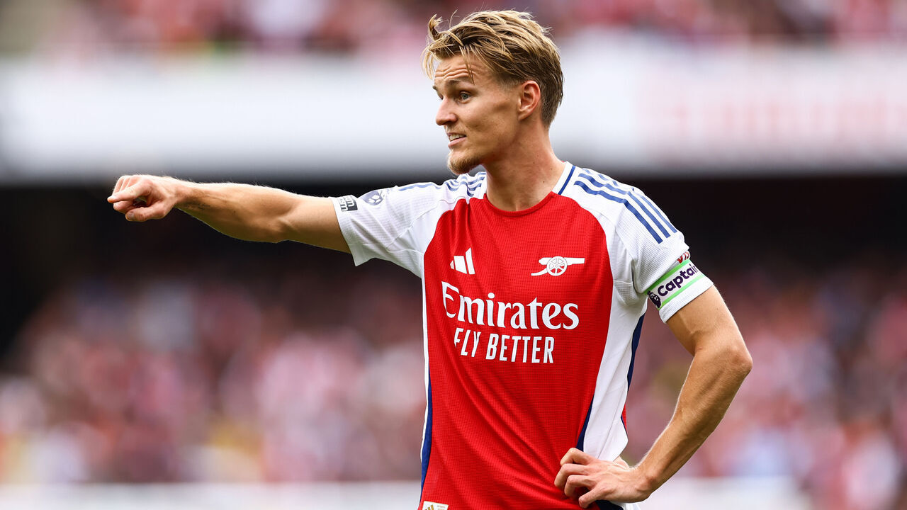 LONDON, ENGLAND - AUGUST 31: Martin Odegaard of Arsenal during the Premier League match between Arsenal FC and Brighton & Hove Albion FC at Emirates Stadium on August 31, 2024 in London, England.