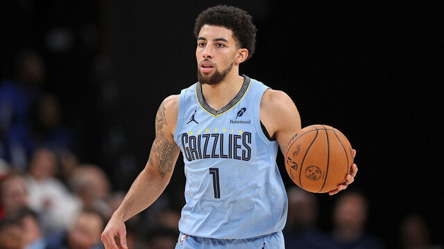 MEMPHIS, TENNESSEE - OCTOBER 28: Scotty Pippen Jr. #1 of the Memphis Grizzlies brings the ball up court during the game against the Chicago Bulls at FedExForum on October 28, 2024 in Memphis, Tennessee.