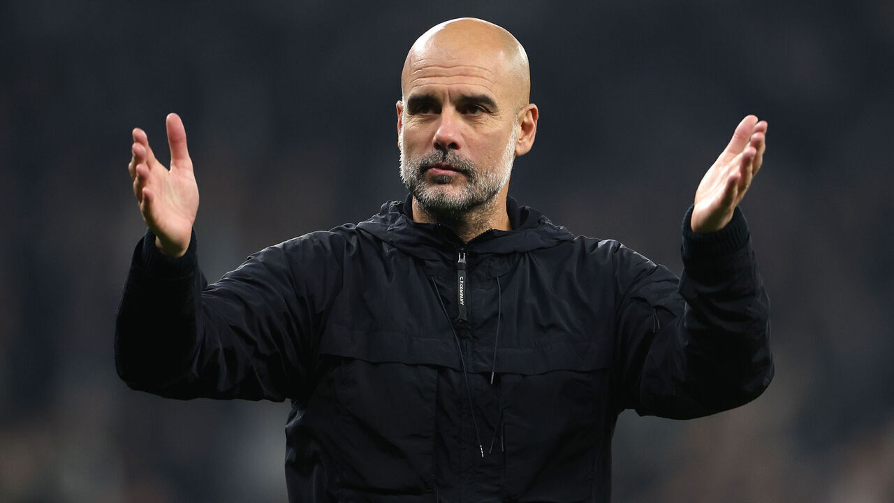 LONDON, ENGLAND - OCTOBER 30: Pep Guardiola Manager of Manchester City reacts during the Carabao Cup Fourth Round match between Tottenham Hotspur and Manchester City at Tottenham Hotspur Stadium on October 30, 2024 in London, England.