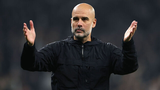 LONDON, ENGLAND - OCTOBER 30: Pep Guardiola Manager of Manchester City reacts during the Carabao Cup Fourth Round match between Tottenham Hotspur and Manchester City at Tottenham Hotspur Stadium on October 30, 2024 in London, England.