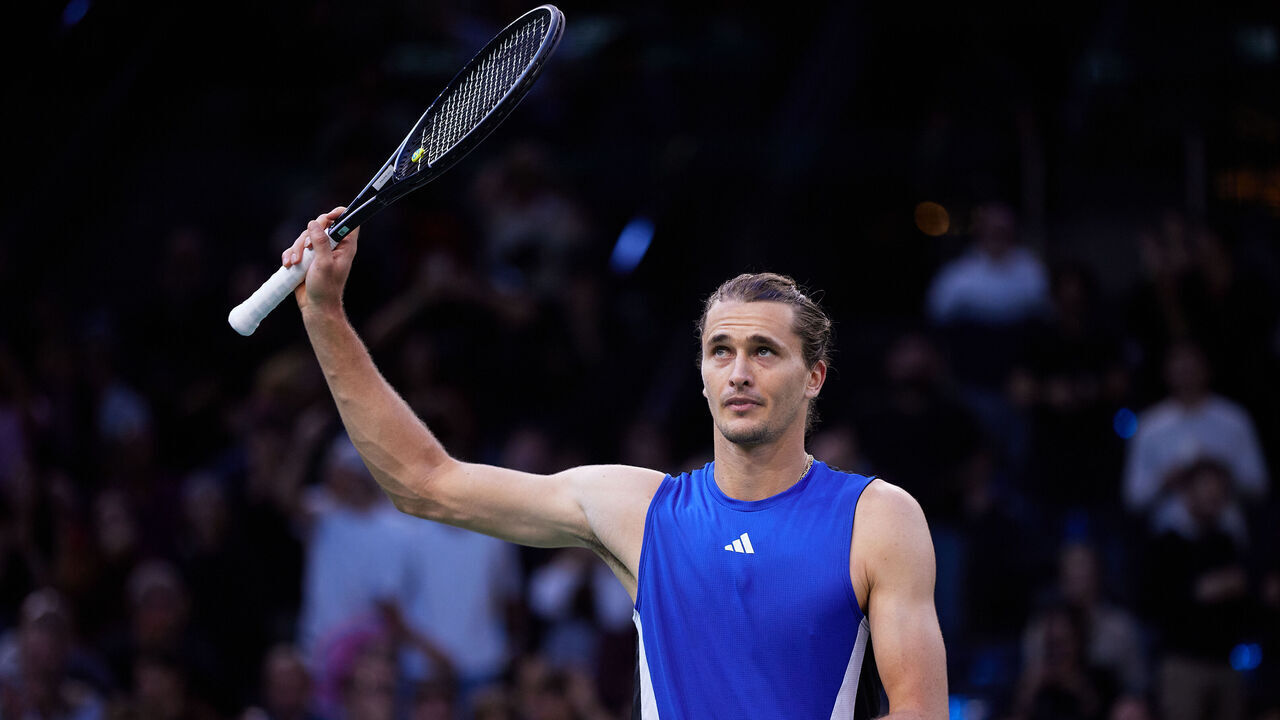 PARIS, FRANCE - NOVEMBER 01: Alexander Zverev of Germany acknowledges the fans after victory against Stefanos Tsitsipas of Greece in their Men's Singles quarter-final match on day five of the Rolex Paris Masters 2024 on November 01, 2024 in Paris, France.