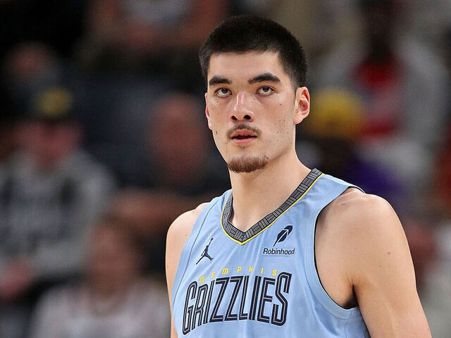 MEMPHIS, TENNESSEE - OCTOBER 28: Zach Edey #14 of the Memphis Grizzlies looks on during the game against the Chicago Bulls at FedExForum on October 28, 2024 in Memphis, Tennessee.