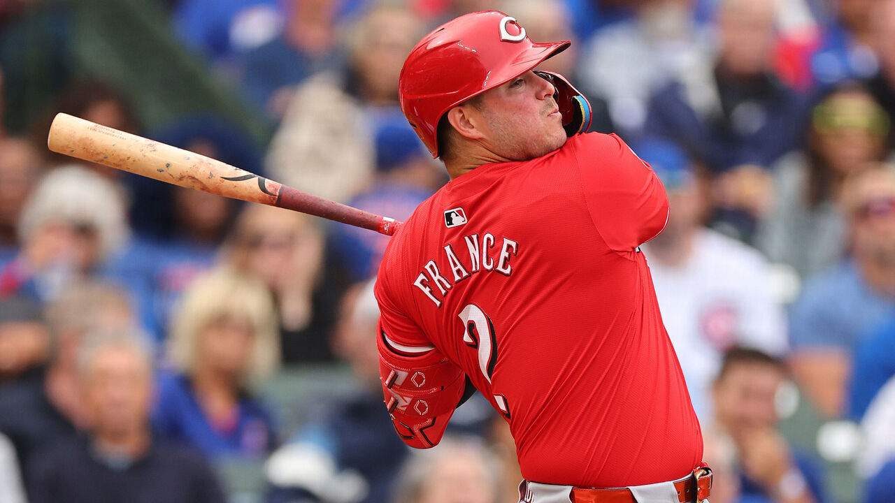 CHICAGO, ILLINOIS - SEPTEMBER 27: Ty France #2 of the Cincinnati Reds at bat against the Chicago Cubs at Wrigley Field on September 27, 2024 in Chicago, Illinois.