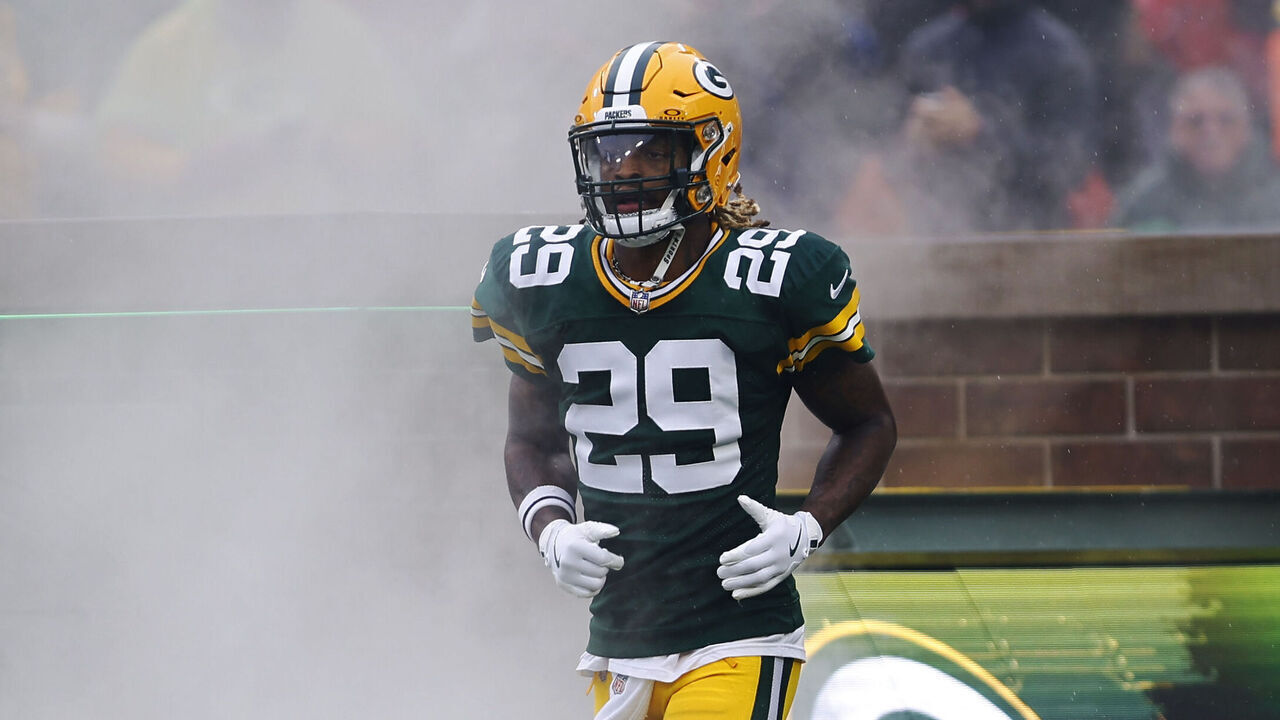 GREEN BAY, WI - OCTOBER 13: Green Bay Packers safety Xavier McKinney (29) is introduced during a game between the Green Bay Packers and the Arizona Cardinals at Lambeau Field on October 13, 2024 in Green Bay, WI.