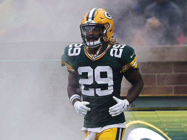 GREEN BAY, WI - OCTOBER 13: Green Bay Packers safety Xavier McKinney (29) is introduced during a game between the Green Bay Packers and the Arizona Cardinals at Lambeau Field on October 13, 2024 in Green Bay, WI.