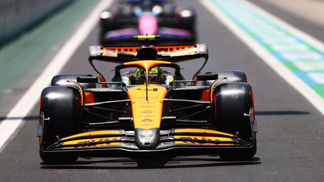 SAO PAULO, BRAZIL - NOVEMBER 01: Lando Norris of Great Britain driving the (4) McLaren MCL38 Mercedes in the Pitlane during practice ahead of the F1 Grand Prix of Brazil at Autodromo Jose Carlos Pace on November 01, 2024 in Sao Paulo, Brazil.