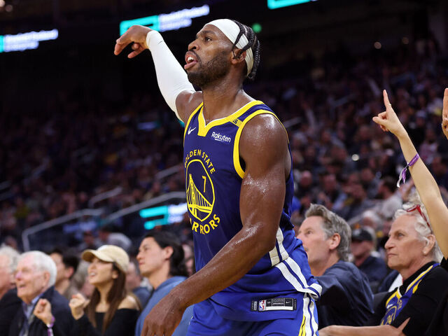 Golden State Warriors' Buddy Hield watches a successful 3-pointer in 4th quarter of 104-89 win over New Orleans Pelicans during NBA game at Chase Center in San Francisco on Wednesday, October 30, 2024.