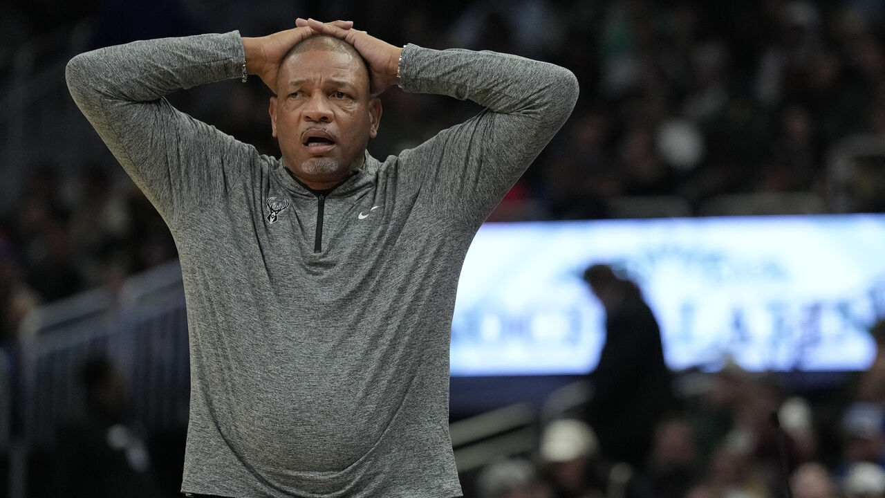 MILWAUKEE, WISCONSIN - NOVEMBER 02: Head coach Doc Rivers of the Milwaukee Bucks looks on against the Cleveland Cavaliers during the second quarter of a game at Fiserv Forum on November 02, 2024 in Milwaukee, Wisconsin.