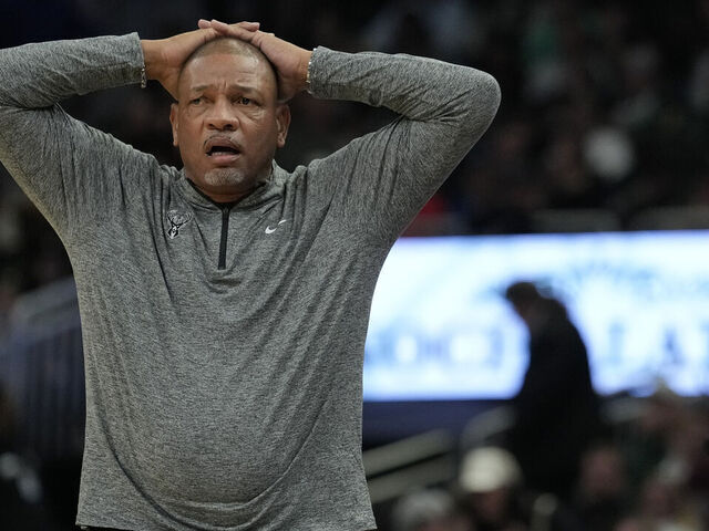 MILWAUKEE, WISCONSIN - NOVEMBER 02: Head coach Doc Rivers of the Milwaukee Bucks looks on against the Cleveland Cavaliers during the second quarter of a game at Fiserv Forum on November 02, 2024 in Milwaukee, Wisconsin.