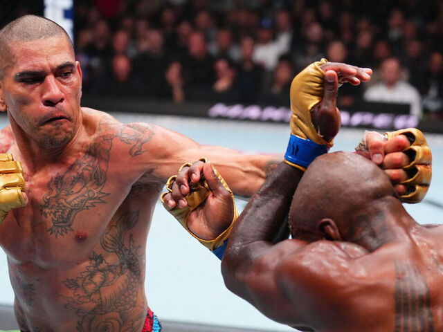 SALT LAKE CITY, UTAH - OCTOBER 05: (L-R) Alex Pereira of Brazil punches Khalil Rountree Jr. in the UFC light heavyweight championship fight during the UFC 307 event at Delta Center on October 05, 2024 in Salt Lake City, Utah.