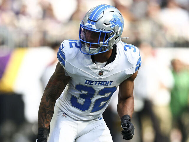 MINNEAPOLIS, MINNESOTA - OCTOBER 20: Brian Branch #32 of the Detroit Lions runs downfield during an NFL football game against the Minnesota Vikings at U.S. Bank Stadium on October 20, 2024 in Minneapolis, Minnesota.