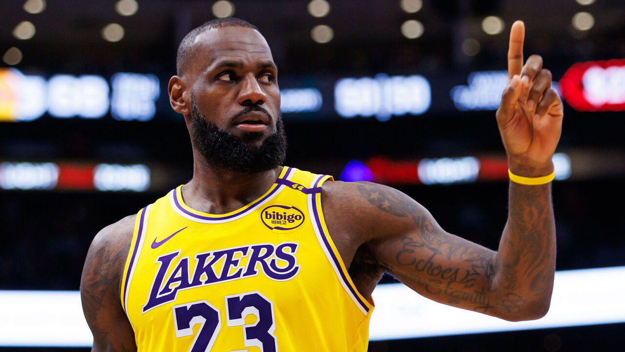 TORONTO, CANADA - NOVEMBER 1: LeBron James #23 of the Los Angeles Lakers walks the court during the first half of their NBA game against the Toronto Raptors at Scotiabank Arena on November 1, 2024 in Toronto, Canada.