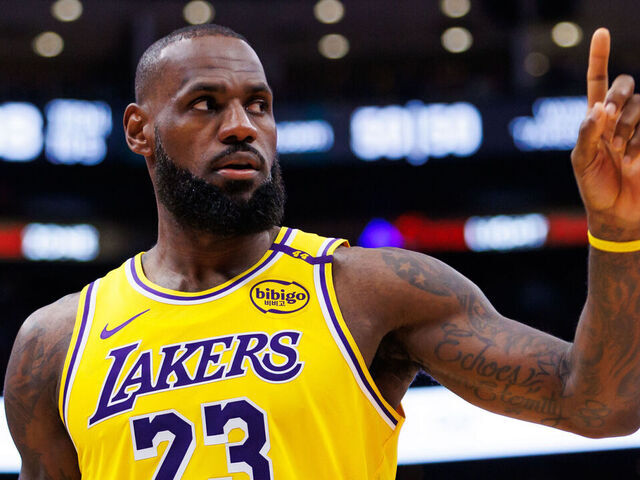 TORONTO, CANADA - NOVEMBER 1: LeBron James #23 of the Los Angeles Lakers walks the court during the first half of their NBA game against the Toronto Raptors at Scotiabank Arena on November 1, 2024 in Toronto, Canada.