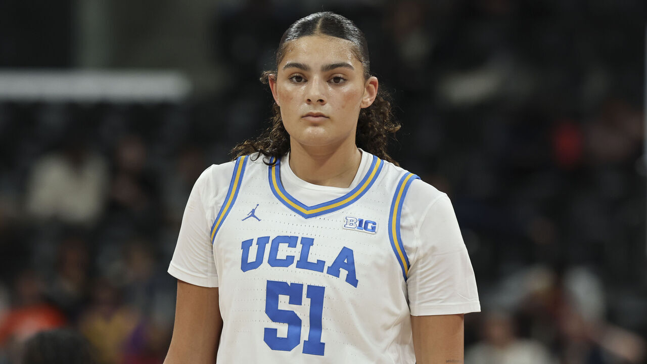 PARIS, FRANCE - NOVEMBER 4: Lauren Betts #51 of Team UCLA looks on during the AFLAC Oui Play between UCLA and Louisville at Adidas Arena on November 4, 2024 in Paris, France.