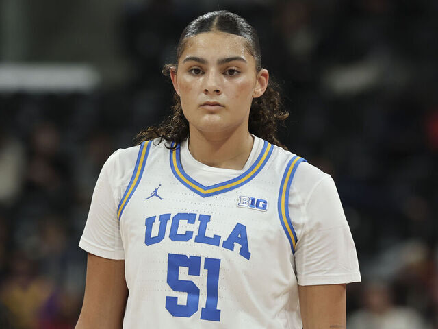 PARIS, FRANCE - NOVEMBER 4: Lauren Betts #51 of Team UCLA looks on during the AFLAC Oui Play between UCLA and Louisville at Adidas Arena on November 4, 2024 in Paris, France.