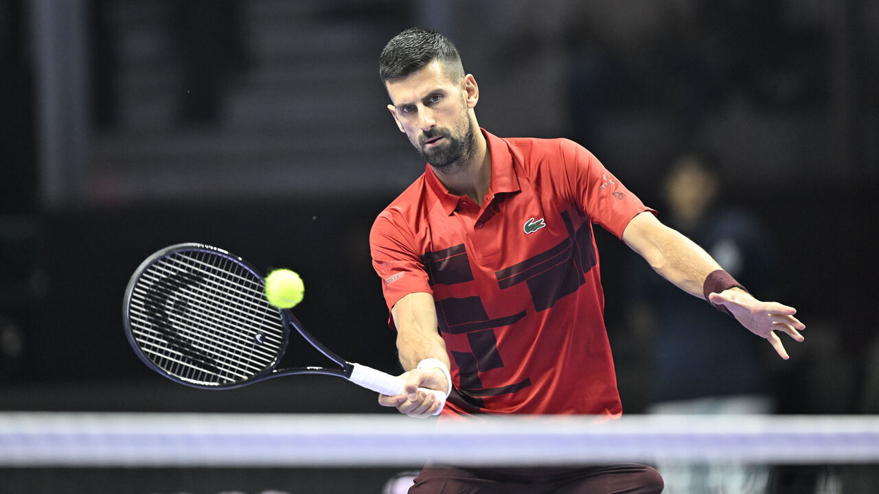 RIYADH, SAUDI ARABIA - OCTOBER 17: Novak Djokovic in action against Sinner Jannik (not seen) during semi-final tennis match in the 'Six Kings Slam' exhibition tournament in Riyadh, Saudi Arabia on October 17, 2024.