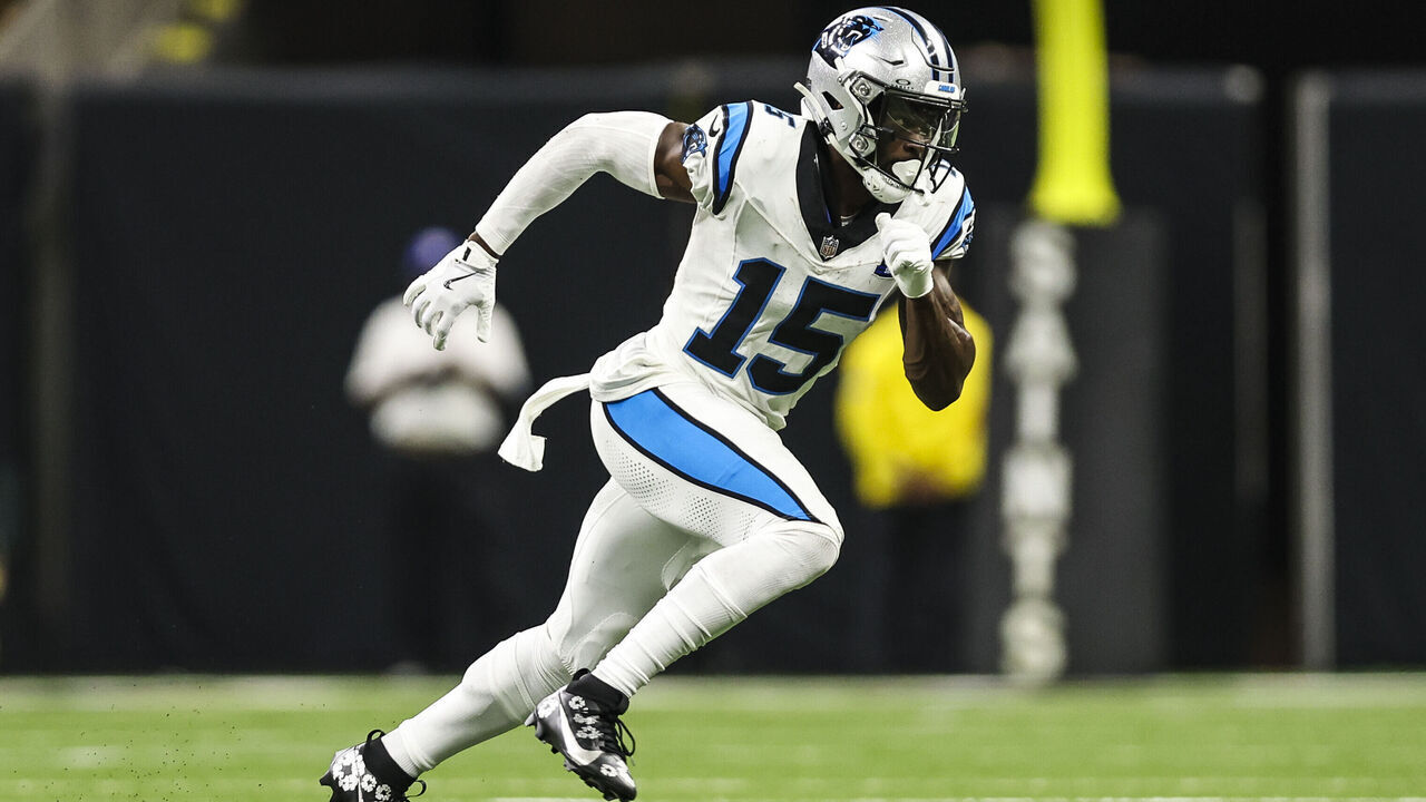 NEW ORLEANS, LA - SEPTEMBER 08: Jonathan Mingo #15 of the Carolina Panthers runs a route during an NFL football game against the New Orleans Saints at Caesars Superdome on September 8, 2024 in New Orleans, Louisiana.