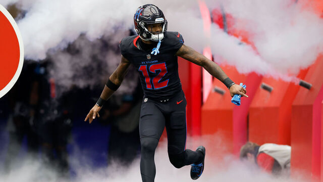 HOUSTON, TEXAS - OCTOBER 06: Nico Collins #12 of the Houston Texans takes the field during the game against the Buffalo Bills at NRG Stadium on October 06, 2024 in Houston, Texas.