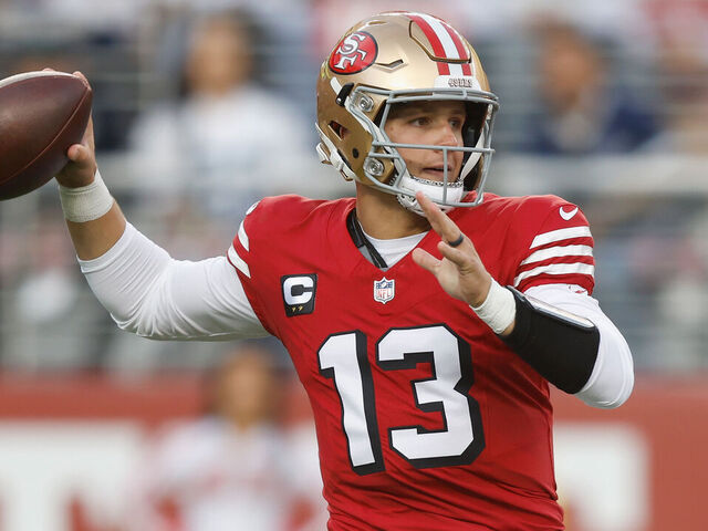 SANTA CLARA, CALIFORNIA - OCTOBER 27: Brock Purdy #13 of the San Francisco 49ers passes the ball in the first quarter against the Dallas Cowboys at Levi's Stadium on October 27, 2024 in Santa Clara, California.
