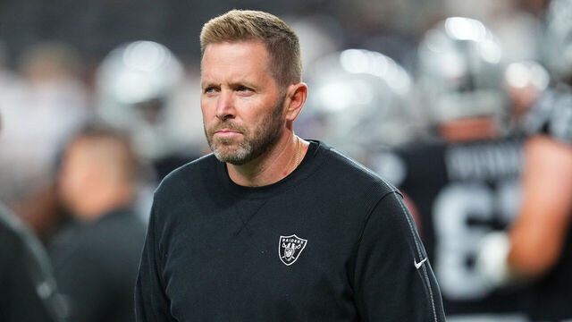 LAS VEGAS, NEVADA - AUGUST 17: Pass game coordinator Scott Turner of the Las Vegas Raiders looks on before a preseason game against the Dallas Cowboys at Allegiant Stadium on August 17, 2024 in Las Vegas, Nevada.