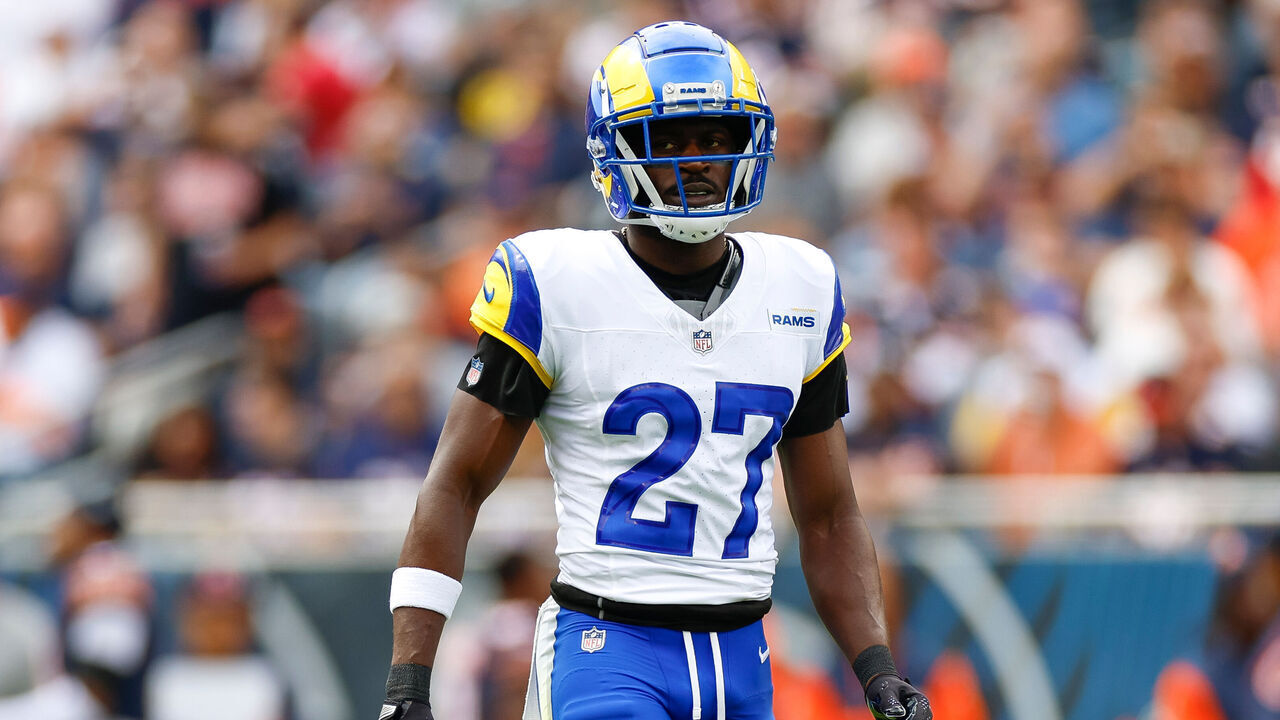 CHICAGO, ILLINOIS - SEPTEMBER 29: Tre'Davious White #27 of the Los Angeles Rams lines up in the secondary during the first half against the Chicago Bears at Soldier Field on September 29, 2024 in Chicago, Illinois.