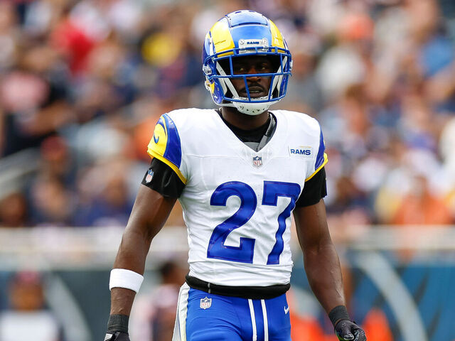 CHICAGO, ILLINOIS - SEPTEMBER 29: Tre'Davious White #27 of the Los Angeles Rams lines up in the secondary during the first half against the Chicago Bears at Soldier Field on September 29, 2024 in Chicago, Illinois.
