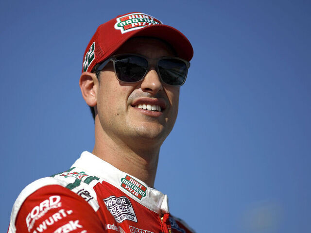 HOMESTEAD, FLORIDA - OCTOBER 26: Joey Logano, driver of the #22 Hunt Brothers Pizza Ford, looks on during qualifying for the the NASCAR Cup Series Straight Talk Wireless 400 at Homestead-Miami Speedway on October 26, 2024 in Homestead, Florida.