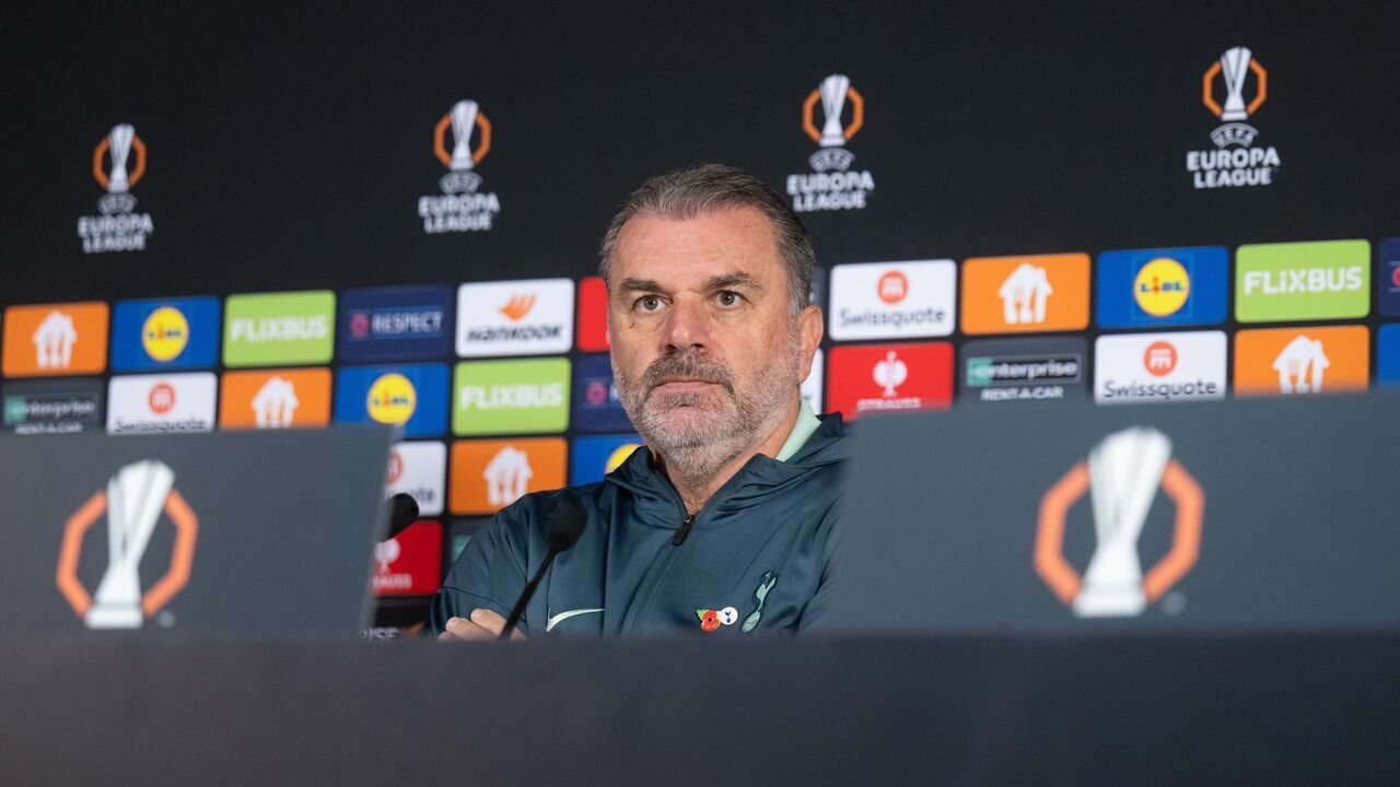 ISTANBUL, TURKIYE - NOVEMBER 06: Ange Postecoglou of Tottenham attends a press conference ahead of the UEFA Europa League football match between Galatasaray and Tottenham at RAMS Park in Istanbul, Turkiye on November 06, 2024.